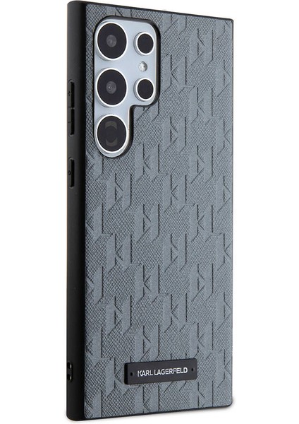 Galaxy S24 Ultra Uyumlu Kılıf Lisanslı Saffiano Monogram Metal Logo Kapak Gri fırsatları