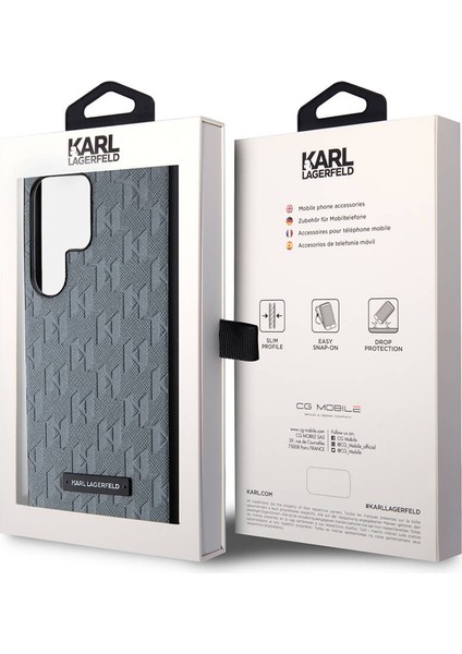 Galaxy S24 Ultra Uyumlu Kılıf Lisanslı Saffiano Monogram Metal Logo Kapak Gri indirimleri