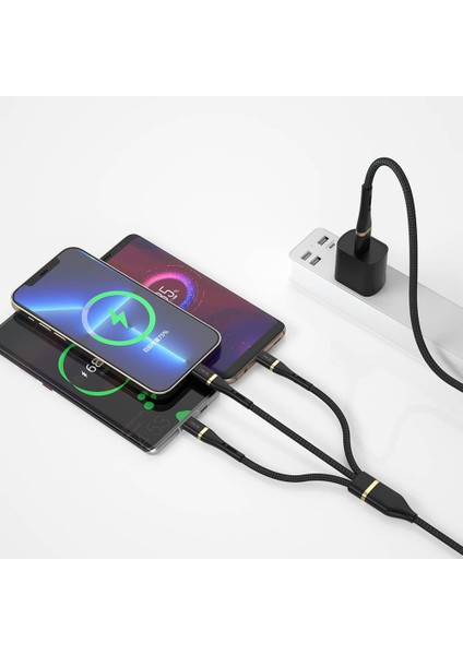 Hızlı Şarj Kablosu Wiwu WI-C024 Elite Serisi 3in1 Type-C To Lightning&type-C&micro 100W 1.2m Siyah