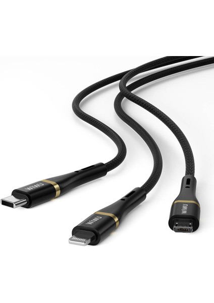 Hızlı Şarj Kablosu Wiwu WI-C024 Elite Serisi 3in1 Type-C To Lightning&type-C&micro 100W 1.2m Siyah