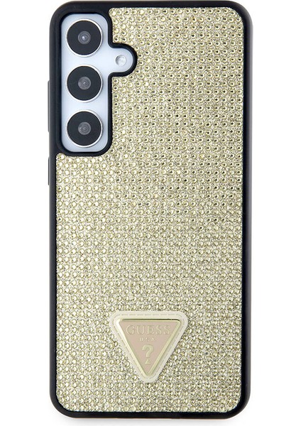 Galaxy S24 Plus Uyumlu Kılıf Guess Lisanslı Taşlı Arka Yüzey Üçgen Logolu Kapak Gold