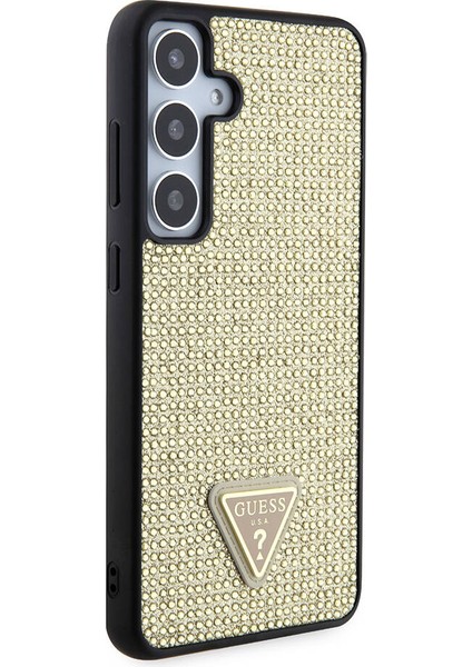 Galaxy S24 Plus Uyumlu Kılıf Guess Lisanslı Taşlı Arka Yüzey Üçgen Logolu Kapak Gold