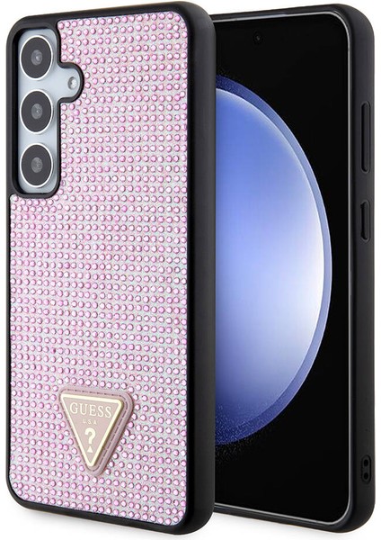 Galaxy S24 Plus Uyumlu Kılıf Guess Lisanslı Taşlı Arka Yüzey Üçgen Logolu Kapak Pembe fiyatları
