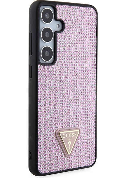 Galaxy S24 Plus Uyumlu Kılıf Guess Lisanslı Taşlı Arka Yüzey Üçgen Logolu Kapak Pembe fırsatları