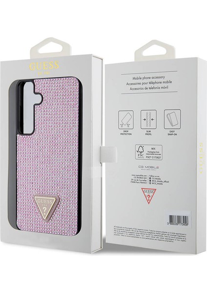 Galaxy S24 Plus Uyumlu Kılıf Guess Lisanslı Taşlı Arka Yüzey Üçgen Logolu Kapak Pembe indirimleri