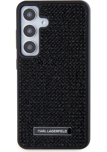 Galaxy S24 Plus Uyumlu Kılıf Taşlı Metal Logo Lisanslı Kapak Siyah