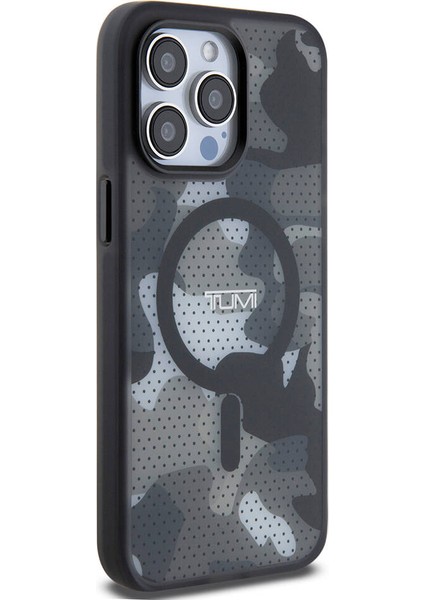 iPhone 15 Pro Max Kılıf Tumı Lisanslı Magsafe Özellikli Buzlanmış Saydam Ağ Kamuflajı Desenli Siyah modelleri
