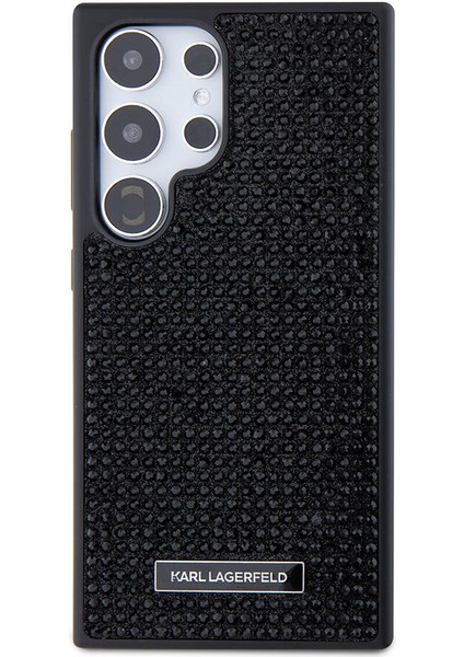 Galaxy S24 Ultra Uyumlu Kılıf Taşlı Metal Logo Lisanslı Kapak Siyah