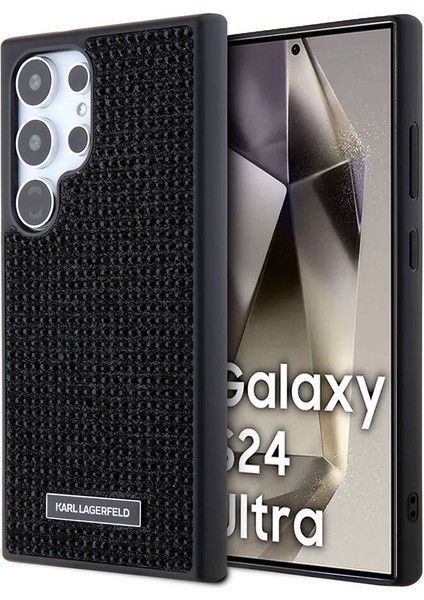 Galaxy S24 Ultra Uyumlu Kılıf Taşlı Metal Logo Lisanslı Kapak Siyah fiyatları