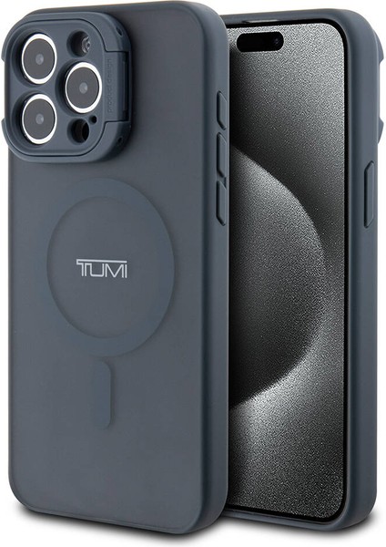 iPhone 15 Pro Max Uyumlu Kılıf Tumı Lisanslı Magsafe Özellikli Kamera Standlı Buzlu Mat Kapak Mavi