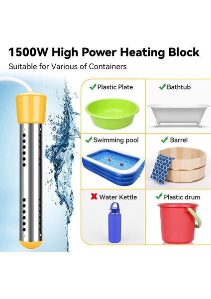 Daldırma Su Isıtıcı, Zamanlayıcılı 1500W Elektrikli Dalgıç Su Isıtıcı, Paslanmaz Çelik Koruma Kapağı Ab Fişi (Yurt Dışından) fırsatları