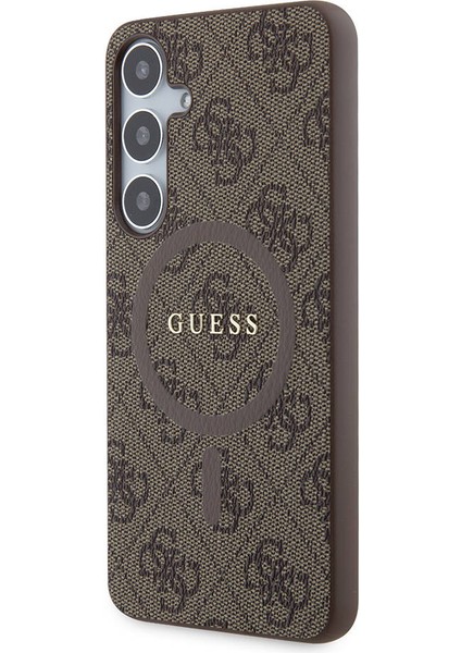 Galaxy S24 Plus Kılıf Guess Lisanslı Magsafe Özellikli 4g Desenli Yazı Logolu Kapak Kahverengi