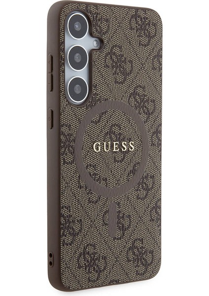 Galaxy S24 Plus Kılıf Guess Lisanslı Magsafe Özellikli 4g Desenli Yazı Logolu Kapak Kahverengi