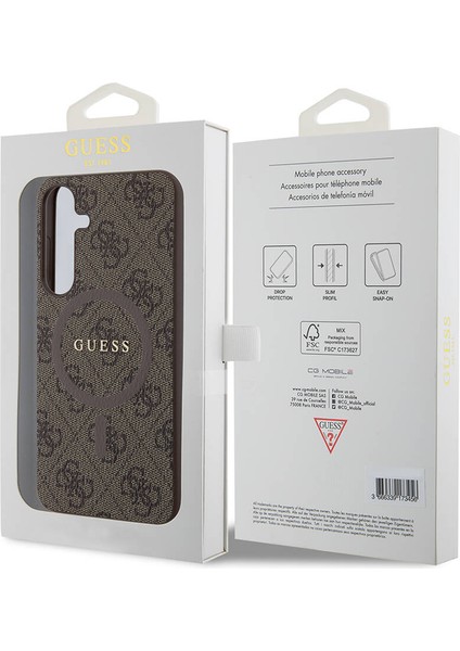 Galaxy S24 Plus Kılıf Guess Lisanslı Magsafe Özellikli 4g Desenli Yazı Logolu Kapak Kahverengi