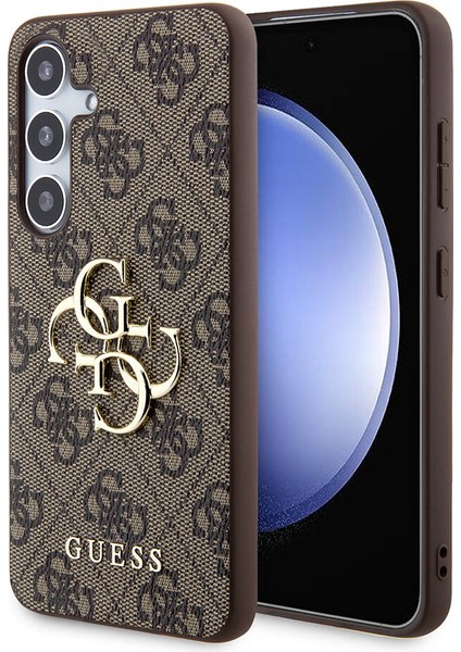 Galaxy S24 Plus Uyumlu Kılıf Guess Lisanslı Pu Deri Yazı ve 4g Metal Logolu Desenli Kapak Kahverengi
