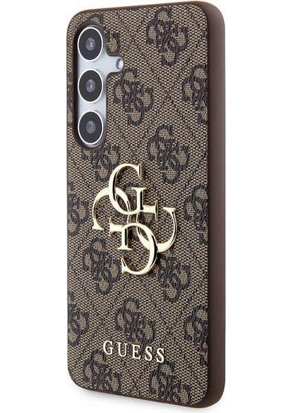 Galaxy S24 Plus Uyumlu Kılıf Guess Lisanslı Pu Deri Yazı ve 4g Metal Logolu Desenli Kapak Kahverengi