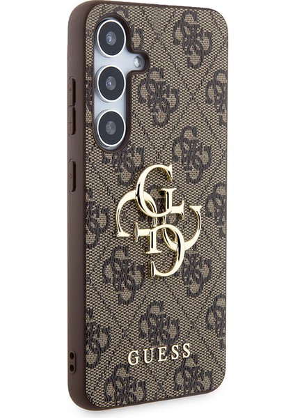Galaxy S24 Plus Uyumlu Kılıf Guess Lisanslı Pu Deri Yazı ve 4g Metal Logolu Desenli Kapak Kahverengi