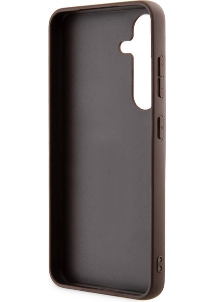 Galaxy S24 Plus Uyumlu Kılıf Guess Lisanslı Pu Deri Yazı ve 4g Metal Logolu Desenli Kapak Kahverengi