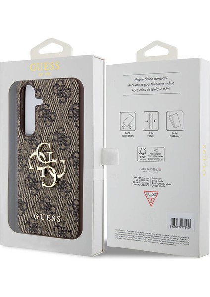 Galaxy S24 Plus Uyumlu Kılıf Guess Lisanslı Pu Deri Yazı ve 4g Metal Logolu Desenli Kapak Kahverengi