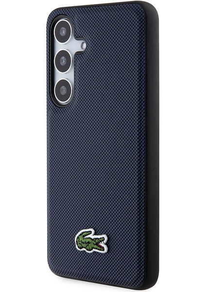 Galaxy S24 Kılıf Lacoste Lisanslı Pu Pike Desenli Arka Yüzey Ikonik Timsah Dokuma Logolu Lacivert