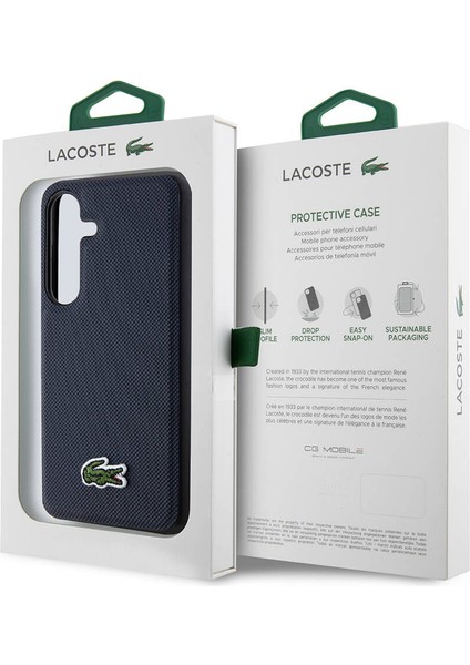 Galaxy S24 Kılıf Lacoste Lisanslı Pu Pike Desenli Arka Yüzey Ikonik Timsah Dokuma Logolu Lacivert