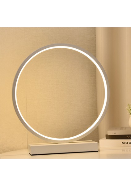 Yatak Odası Dekorasyon Masa Lambası Anahtarı Karartma Okuma Kitabı Işıkları LED Gece Lambası Minimalist Halka Başucu Masa Lambası Beyaz (Yurt Dışından)