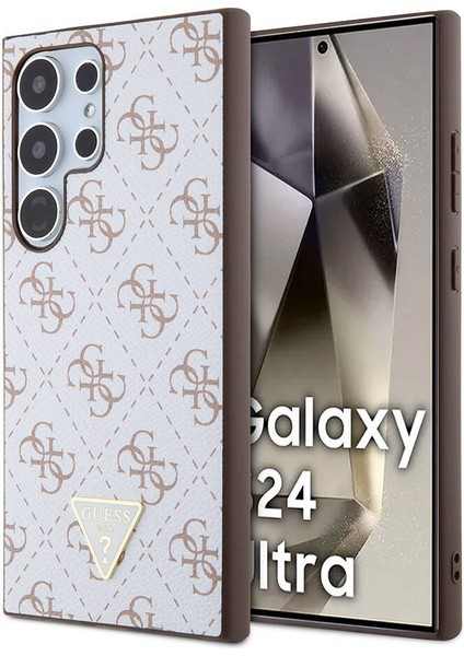 Galaxy S24 Ultra Uyumlu Kılıf Guess Lisanslı Pu Üçgen Logo 4g Desenli Kapak Beyaz