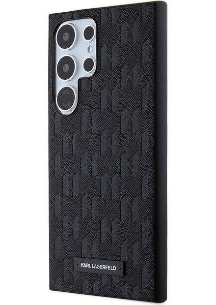 Galaxy S24 Ultra Uyumlu Kılıf Lisanslı Saffiano Monogram Metal Logo Kapak Siyah modelleri