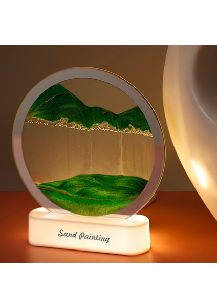 USB LED Bataklık Gece Lambası 3D Doğal Manzara Akan Kum Hareketli Kum Saati Bataklık Boyama Masa Lambası -Yeşil (Yurt Dışından)