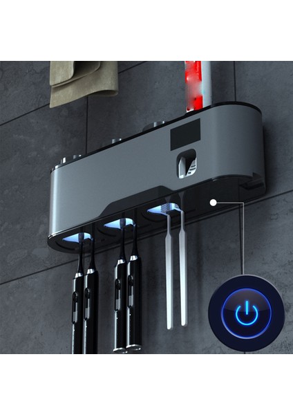 Uv Diş Fırçası Tutucu Otomatik Solar Şarj Diş Macunu Sıkacağı Dağıtıcı Banyo Depolama Rafı Banyo Gri (Yurt Dışından)