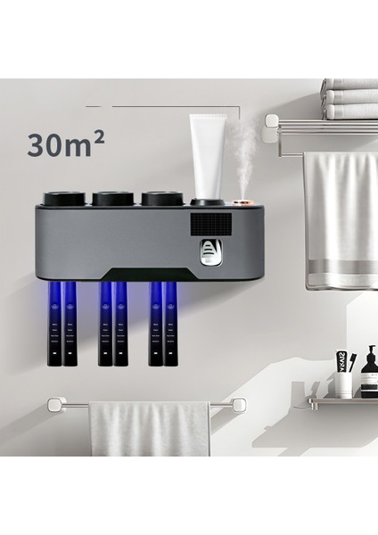 Uv Diş Fırçası Tutucu Otomatik Solar Şarj Diş Macunu Sıkacağı Dağıtıcı Banyo Depolama Rafı Banyo Gri (Yurt Dışından)