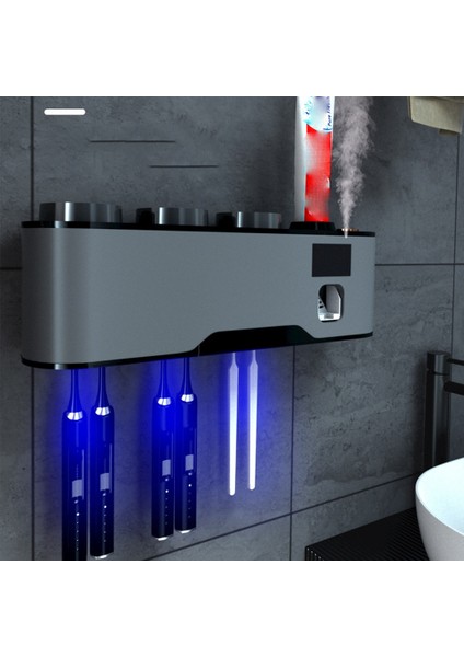 Uv Diş Fırçası Tutucu Otomatik Solar Şarj Diş Macunu Sıkacağı Dağıtıcı Banyo Depolama Rafı Banyo Gri (Yurt Dışından)