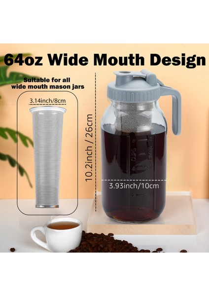 Soğuk Demleme Kahve Makinesi 64OZ Soğuk Demleme Sürahisi, Buzlu Demleme Kahve Için Paslanmaz Çelik Süper Yoğun Filtre Ile, Buzlu Çay-B (Yurt Dışından)