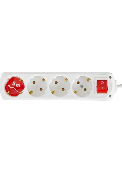 4'lü Anahtarlı Topraklı Priz 5 Mt.