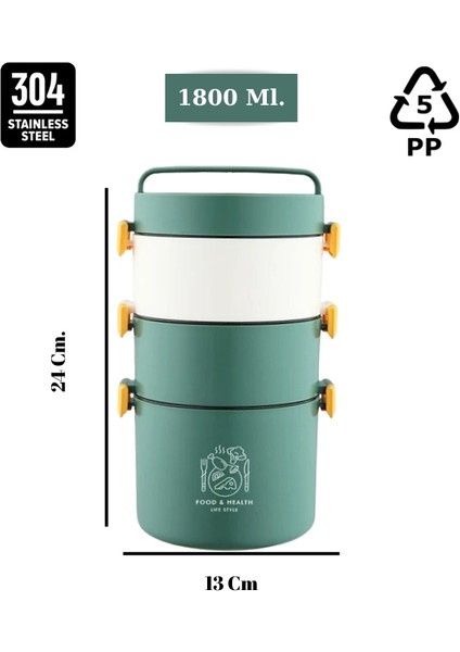 - Üçkatlı 1800 ml Paslanmaz Çelik Kolay Kilitlenir Sefer Tası – Yeni Nesil Beslenme Kutusu