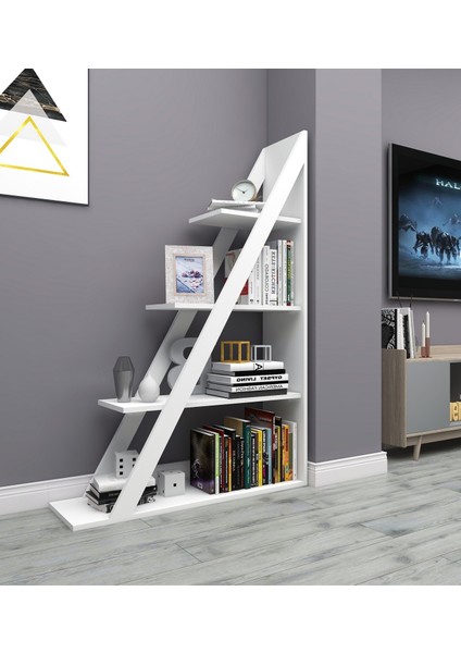 Arven 4 Raflı Modern Kitaplık, Beyaz- Arven