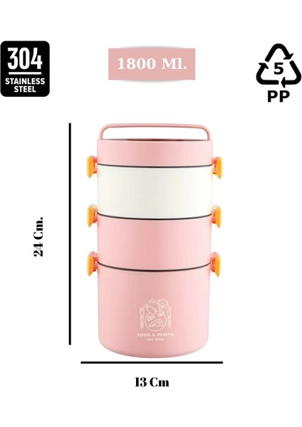 - Üçkatlı 1800 ml Paslanmaz Çelik Kolay Kilitlenir Sefer Tası – Yeni Nesil Beslenme Kutusu
