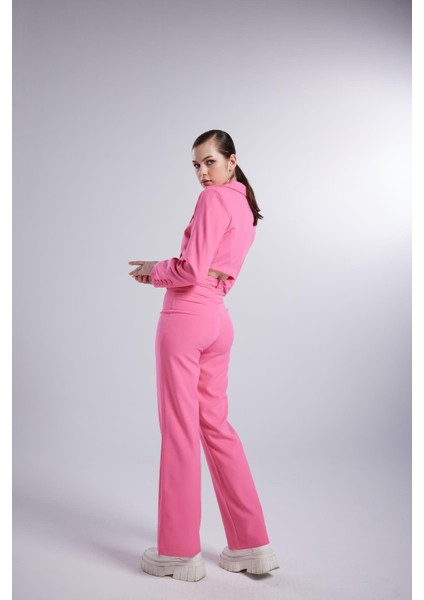 Yüksek Bel Düğmeli Panky Pantolon Pembe