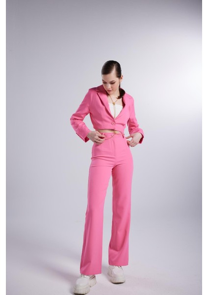 Yüksek Bel Düğmeli Panky Pantolon Pembe fırsatları