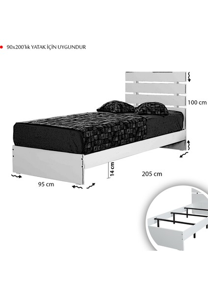 Pasific Home Huga Tek Kişilik Karyola, Beyaz, 90X200