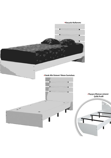 Pasific Home Huga Tek Kişilik Karyola, Meşe, 120X200