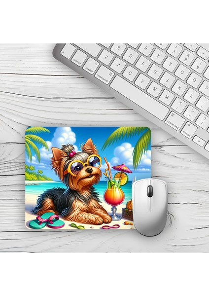 Deniz Manzaralı Süslü Köpek Tasarımlı Baskılı Kaydırmaz Taban 18X22CM Mouse Pad