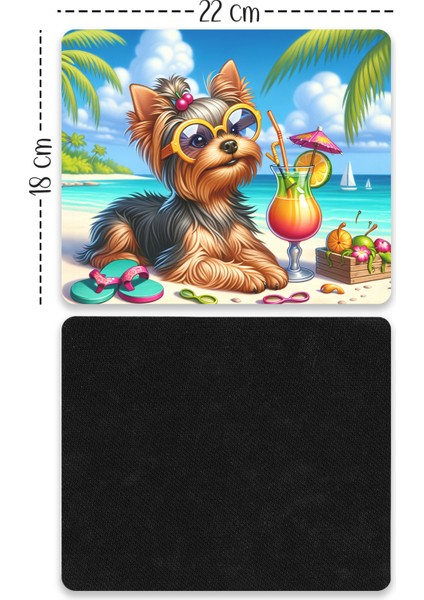 Deniz Manzaralı Süslü Köpek Tasarımlı Baskılı Kaydırmaz Taban 18X22CM Mouse Pad