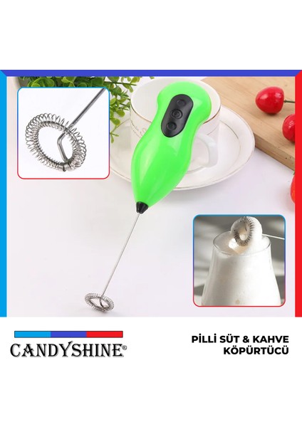 Candy Shine Mini Yumurta Karıştırıcı Süt Köpürtücü El Mikseri Pilli Kahve Çırpıcı Telli Blender