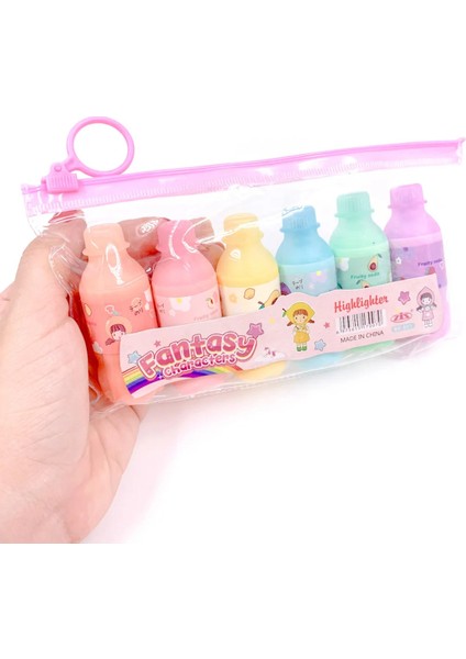Plastik Meyve Suyu Şişesi Modelli 6 Renkli Fosforlu Kalem