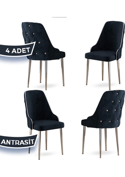 Concept Krax Serisi, 1.sınıf Babyface Kumaş Mutfak Sandalye, Gümüş Metal Ayak, 4 Adet Sandalye