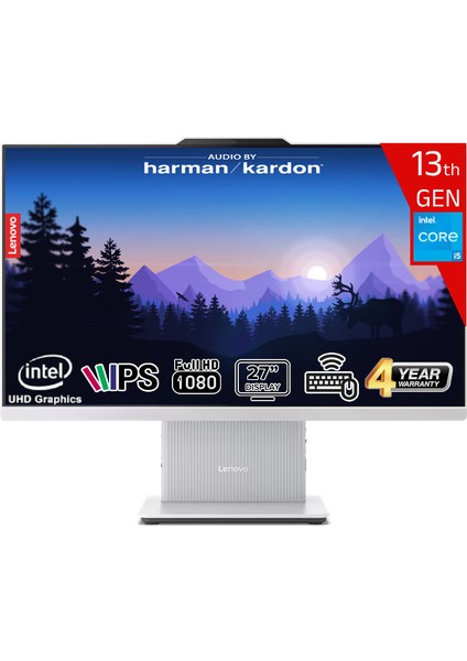 Ideacentre Aıo 27IRH9 Intel Core I5 13420H 16GB Ddr5 1tb SSD Intel UHD Graphics WIN11 Pro 27 IPS Fhd Kablosuz Klavye+Mouse F0HM0045TR-161W Beyaz All In One Bilgisayar