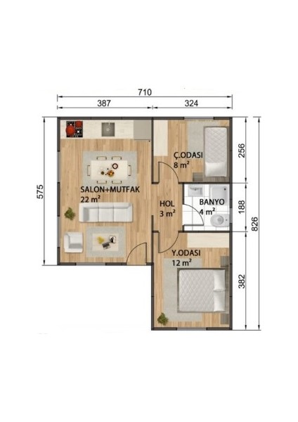 Ballife Prefabrik 49 M2 Standart Prefabrik Konut