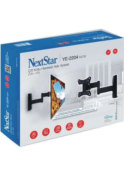 NextStar YE-2204 14''-28'' Çift Kollu Hareketli LCD LED TV Askı Aparatı