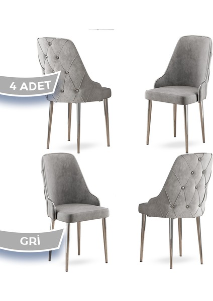 Concept Krax Serisi Babyface Kumaş Mutfak Sandalye Gümüş Metal Ayak 4 Adet Sandalye